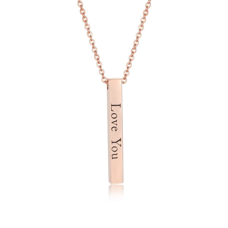 bar name necklace rose gold engrave name in silver