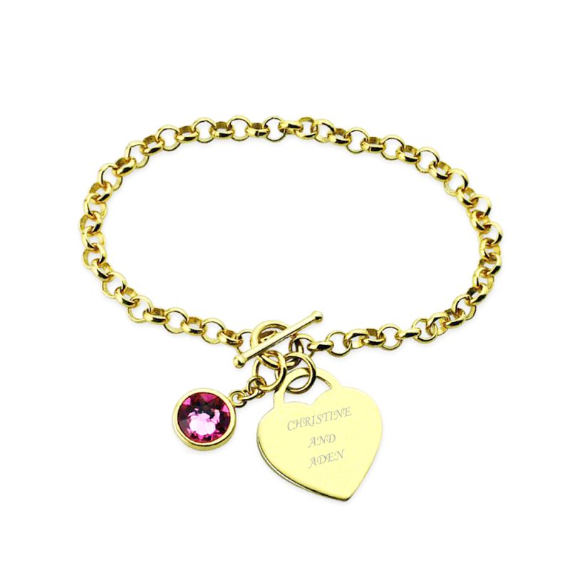 birthstone name bracelet 18k gold plated engrave your name on it